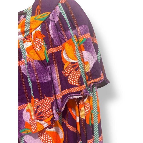 & Other Stories Paris Atelier Purple Floral Midi Dress Ruffle Detail US 4 Boho - Picture 3 of 14